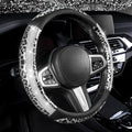 AUTOYOUTH Leopard Steering Wheel Cover - Bling Crystal Rhinestones Cheetah Print on Leather Non-Slip Breathable Design for Wo
