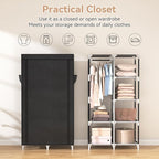 ROJASOP Portable Closet Wardrobe Closet for Hanging Clothes with 6 Storage Shelves, 1 Hanging Rod and 4 Pockets, Free Standin
