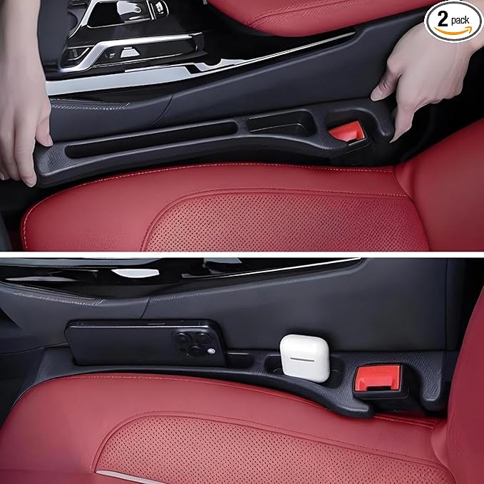 Car Seat Gap Filler Organizer, 2 Pack Black - Seat Gap Filler with Storage, Universal Fit Between Seat & Console, Stop Phone Keys Dropping, Car Organizer for SUV Truck, Car Side Gap Plug