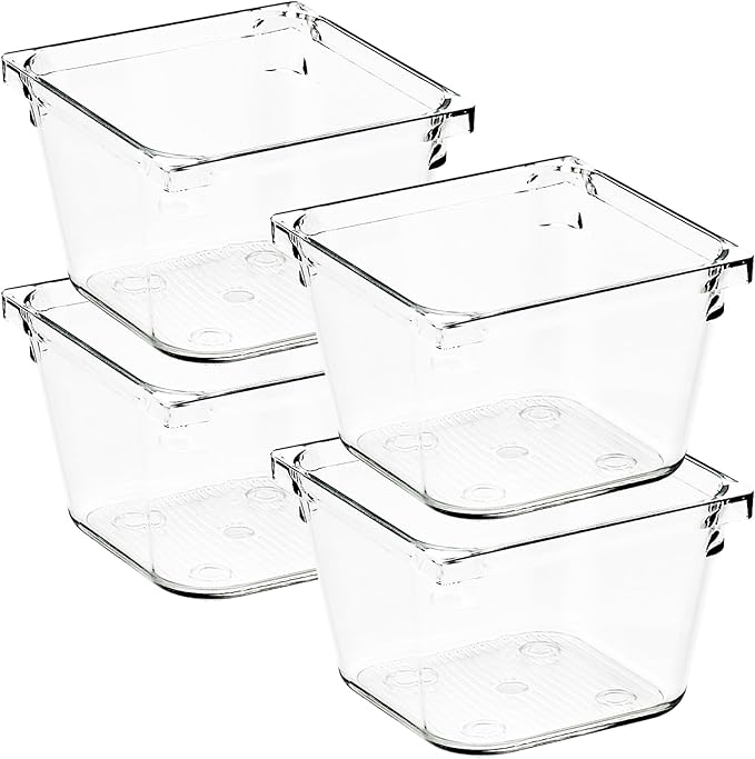 4 Pack Drawer Organizer - 3" X 3" Clear Acrylic Storage Bins with Non-Slip Pads, Versatile Desk Tray for Makeup, Jewelry, Kit