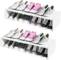 Cidaziya 2 Pack Expandable 1 Tier Shoe Rack for Shoe Cabinet, 1 Tier Stackable White Shoe Shelf Organizer for Closet, Sturdy 