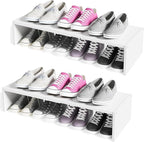 Cidaziya 2 Pack Expandable 1 Tier Shoe Rack for Shoe Cabinet, 1 Tier Stackable White Shoe Shelf Organizer for Closet, Sturdy 