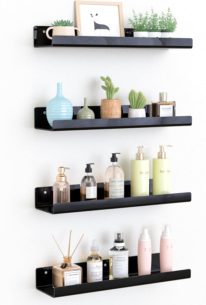 upsimples Acrylic Shelves for Wall Decor, 15" Display Shelf Perfume Organizer for Bathroom, Bedroom, Living Room, Floating Bo