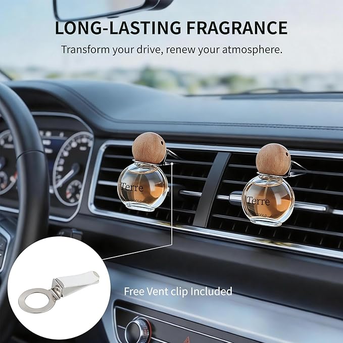 Car Air Freshener Hanging 2 Pack, Terre Scent Essential Oil Diffuser Long Lasting Up to 150 Days, Cute Car Accessories with 2