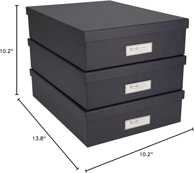 Bigso Oskar Fiberboard Label Frame Document Letter Box - File Organizer Box for Important Paperwork - Document Storage with a