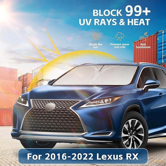 Windshield Sun Shade for Lexus RX 2016-2022 Accessories 4-Layer 240T Front Window Shade Custom Fit RX 350, RX 350 F Sport, RX 350L Sun Visor Foldable Shade Blocks UV Rays