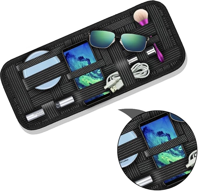 SourceTon 2 Packs Car Sun Visor Organizer, Car Visor Storage Anti-Slip Elastic Woven Board for Sunglass Holder Parking Fuel Card Digital Accessories