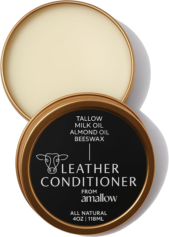 All Natural Leather Conditioner Balm - Made with Mink Oil, Tallow, & Beeswax, Protects, Softens Restores and Waterproofs Leat