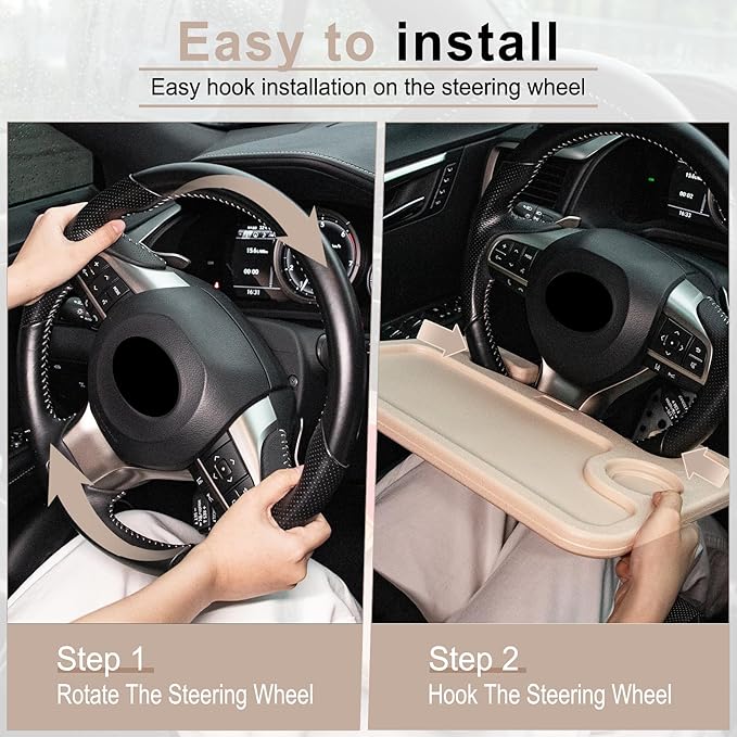JUSTTOP Car Steering Wheel Desk, Travel Car Accessories, Car Stand Trays for Eating, Multipurpose Car Steering Wheel Desk Tray Table(Cream)