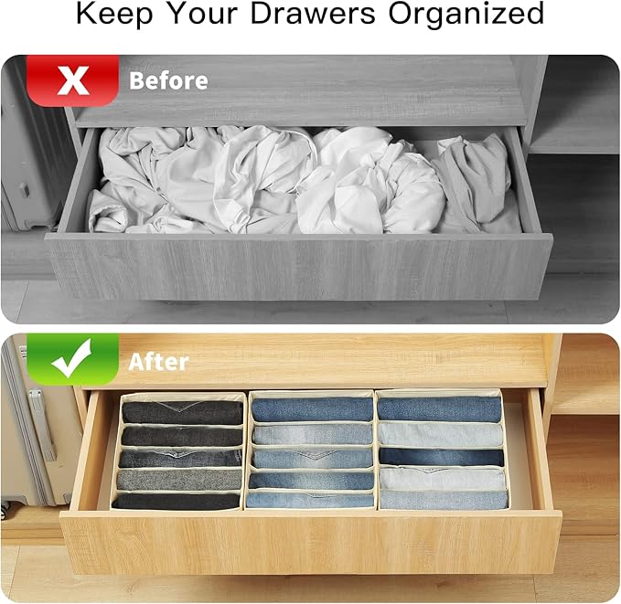 Qozary Jeans Pants Organizer for Closet, 4 Pack Drawer Organizers for Clothing, 5 Grids Wardrobe Clothes Organizer, Jean Orga