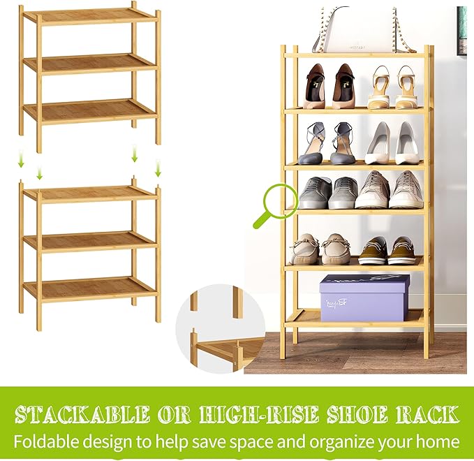 BMOSU 3-Tier Bamboo Small Shoe Rack Premium Stackable Shoe Shelf Storage Organizer for Hallway Closet Living Room Entryway Or