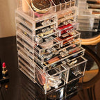 Cq acrylic 4 Pack Clear Makeup Organizer Countertop,Stackable 12 Drawers Skincare Organizer,Cute Skin Care Organizer for Vani