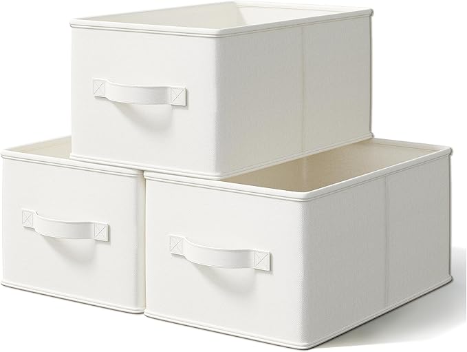 LayerSpace 3 Pack Fabric Storage Bins for Shelves | 16.25x12x10in Closet | Collapsible Bins for Organization | Linen Clothes 