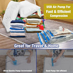 Travel Vacuum Bags with Electric Pump for Luggage and Suitcase, Vacuum Seal Compression Packing Bags for Clothes Clothing, Co
