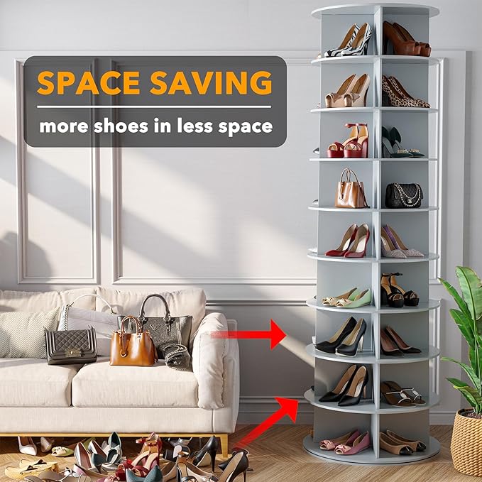 SpaceAid 9 Tier Rotating Shoe Rack Tower, Spinning Shoe Display Lazy Susan, Revolving 360 Shoe Rack Storage Round Carousel, V