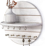Rebee Vision Pine Wood Key Holder Wall Mount - 12 Inch Decorative Key Holder for Wall with Shelf and 11 Hooks - Farmhouse Mai