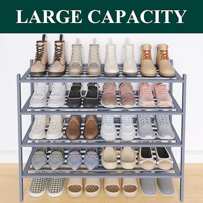 Smiry Long Bamboo Shoe Rack 4-Tier, Stackable Wooden Shoe Organizer for Entryway & Closet, Free Standing Wood Shoe Storage Sh