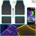 Car Floor Mats with Led Strip Light, Universal Fit Black Automotive Carpet, Interior Car Lights Floor Mats, App Control Faux Leather Anti-Slip Waterproof Neon Car Decor Accessories for SUV,Sedan Etc.