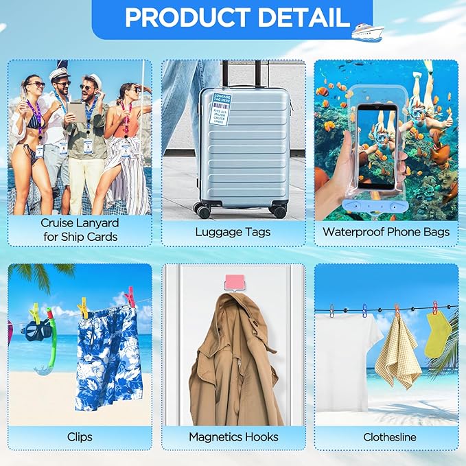 Cruise Ship Essentials, Cruise Must Haves Kits Including Non-Surge Power Strip, Lanyards for Cruise Ship Cards, Luggage Tags,
