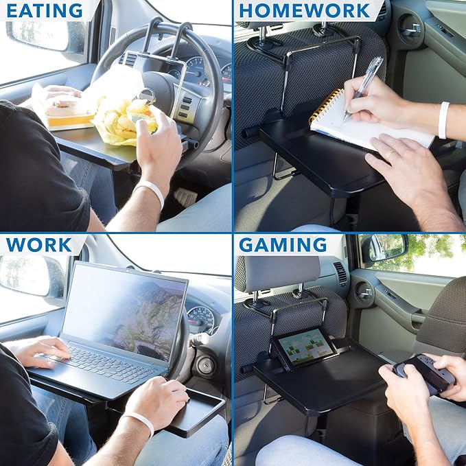 Mount-It! Car Table Tray with Adjustable Height and Tilt | Car Desk for Laptop FITS on Any Car Model and Steering Wheel | Holds Food, Drinks, Laptops, Tablets, Books and More! -