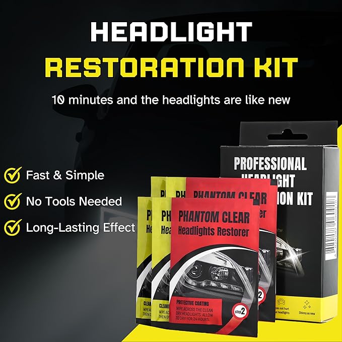 3-Step Headlight Restoration Kit – Removes Yellowing, Haze & Oxidation | No Tools Needed | Lasts Up to 2 Years | for All Vehi
