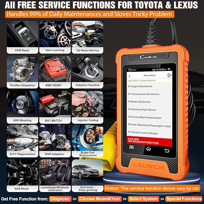 LAUNCH Creader Elite Bi-Directional OBD2 Scanner for Toyota Lexus, 2026 Full System Diagnostic Scan Tool, All Reset Service