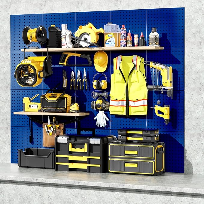 Peg Board, 6PCS Metal Pegboard, Heavy Duty Pegboard Wall Organizer with Frame. Pegboard for Walls, Garage, Workbench, Craft R