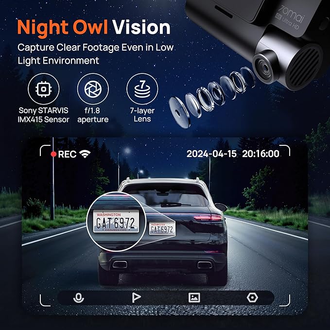 70mai 4K Dash Cam Front and Rear with STARVIS, Dashcam with 5GHz WiFi, GPS Car Camera, Super Night Vision, ADAS, 3'' IPS Scre