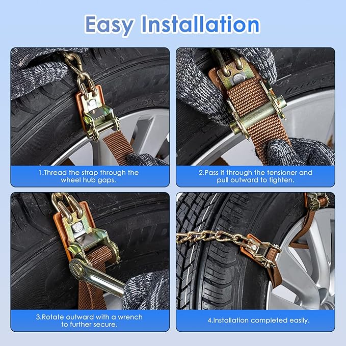 Qoosea Snow Chains 8Pcs Tire Chains Snow Chains for Car SUV Tire Chains with Tightening Buckles Universal Anti-Slip Snow Tire
