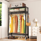Heavy Duty Clothes Rack Rolling Garment Rack,3 Tier Adjustable Wire Shelving Clothing Racks for Hanging Clothes with Hanger R