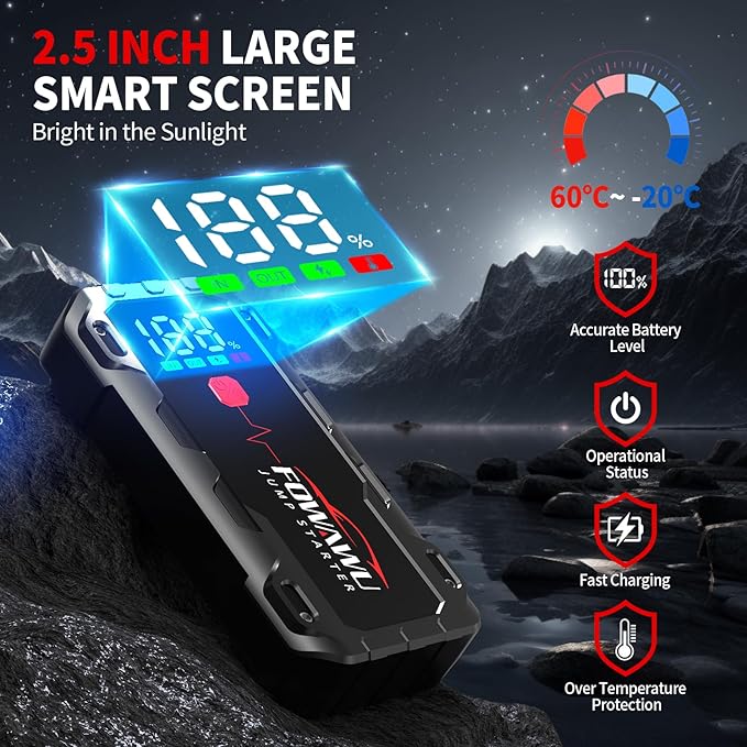 FOWAWU 26800 mAh 7000 A Peak Jump Starter for 12 V Vehicles (12 L Petrol / 10 L Diesel) and Moto, Car Battery Jump Starter