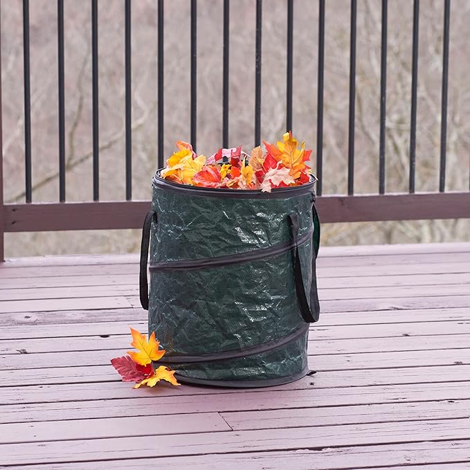 Household Essentials Pop Up Hamper, Pop Up Camping Trash Can, Great for Outdoor or Indoor Use, Portable and Collapsible with Zippered Top, Green