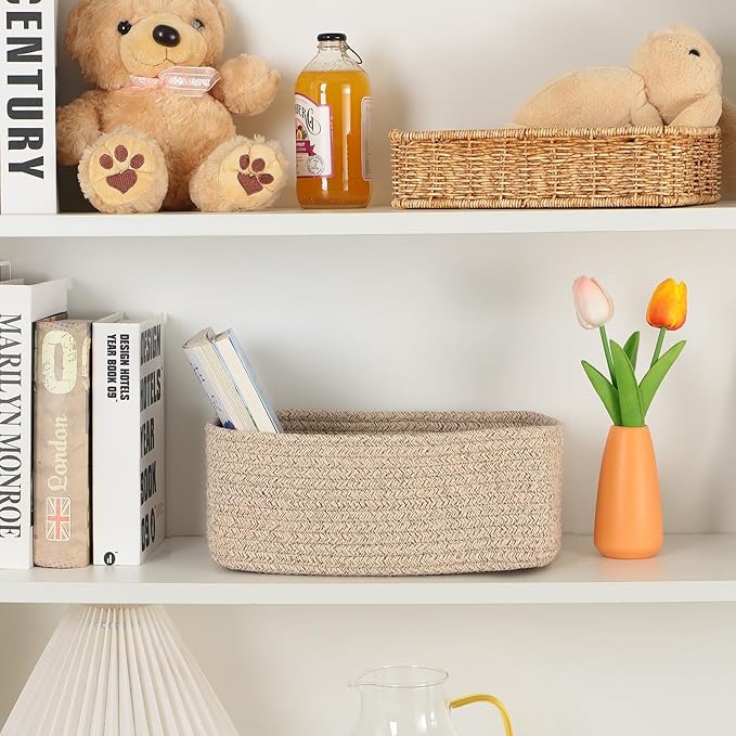 MiniArk Small Storage Baskets for Organizing | Closet Organizer Bins | Shelf Toy Basket | Woven Rope Baskets | Cube Decorativ