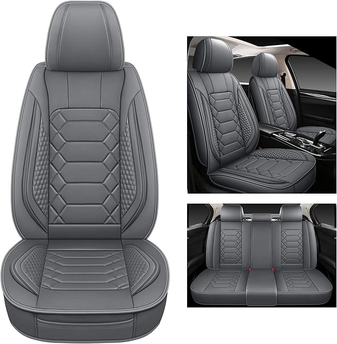 Leather Car Seat Covers Full Set, Waterproof Faux Leather Seat Covers for Cars, Non-Slip Car Interior Covers Universal Fit fo