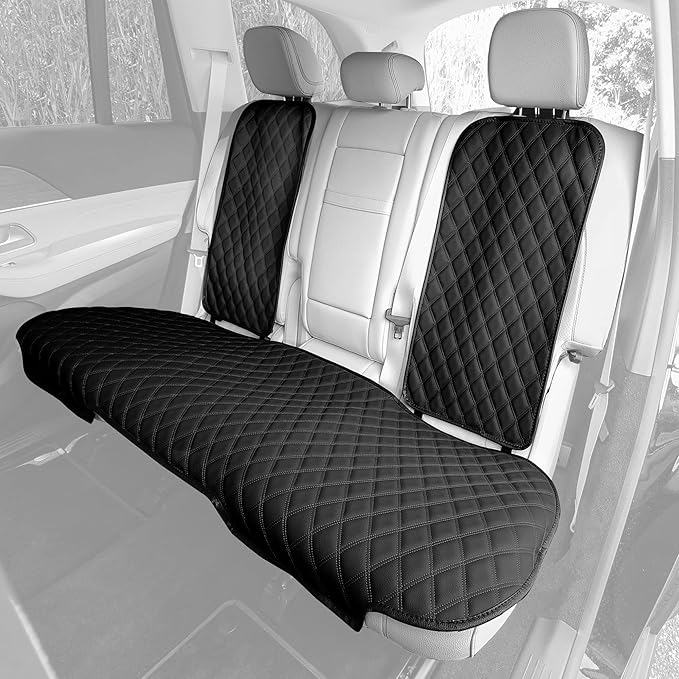 FH Group Car Seat Cushion Rear Set Black Faux Leather Automotive Seat Cushions - Universal Fit, Rear Car Seat Cushions With N