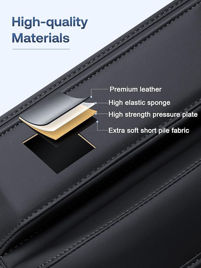 Premium Leather Car Seat Gap Filler Organizer (0.2”-1.2" Gaps), Clever Gifts for Car SUV Truck Owners (Black, 1 Pack)