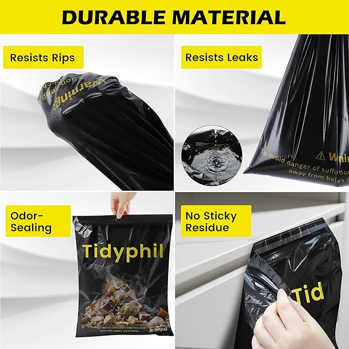 150 PCS Disposable Car Trash Bags Hanging, Leak-proof, Odor Seal. 2 Gallon Car Garbage Bags, Big Capacity. Independent of Car Trash Can, Easy Stick-On Car trash Bin for Car, SUV, Truck, Stroller.Black