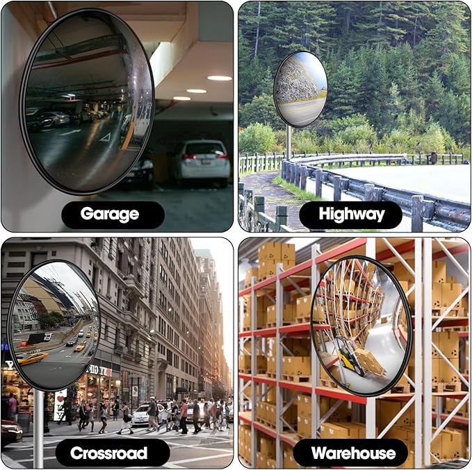 Convex Traffic Mirror - 24'' Outdoor and Indoor Driveway & Security Parabolic Safety Mirrors, Acrylic Convex Mirror for Garage, Retail Stores, Warehouses, Office and High-Traffic Areas