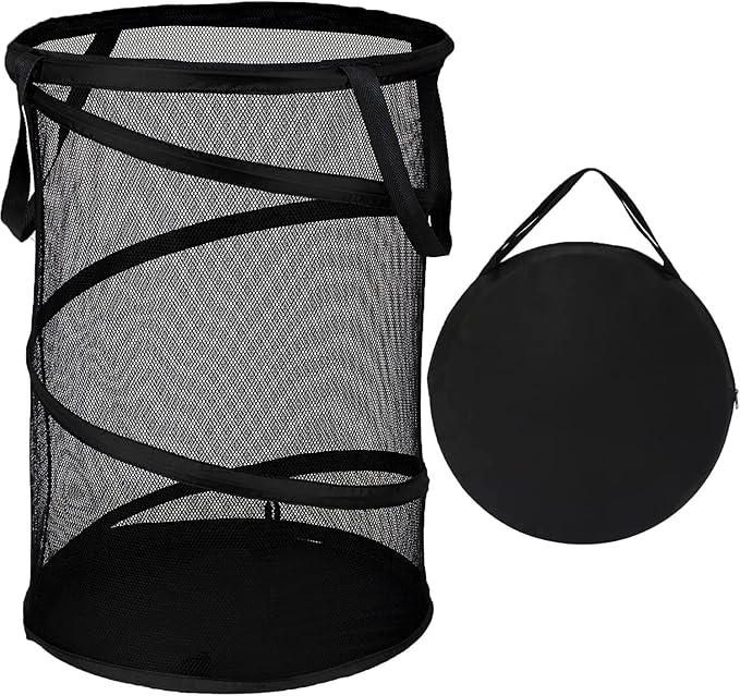 BATTOO Black Large Collapsible Laundry Basket Foldable Mesh Pop Up Hamper with Handles for Laundry Room, Bathroom, Kids Room,