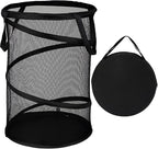 BATTOO Black Large Collapsible Laundry Basket Foldable Mesh Pop Up Hamper with Handles for Laundry Room, Bathroom, Kids Room,