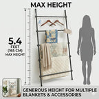 Blanket Ladder Black Expandable Width (17.3-32.3 inch) 5.4 Ft Tall 5 Rungs Metal Quilt Holder Rack Wall Leaning Strong Load C