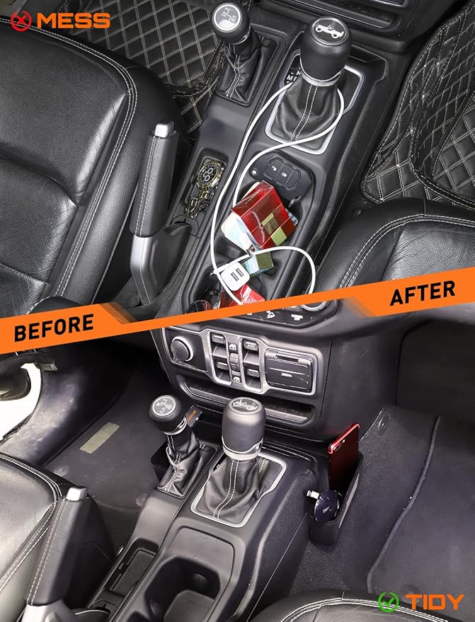 Savadicar GT-2 Shifter Storage Box with Microfibers, American Flag Gear Shift Tray, Center Console Organizer for 2018-2025 Jeep Wrangler JL JLU 4XE & Gladiator JT, Interior Accessories, Black,1 PC