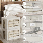 FHSQX 3 Pack Clothes Storage Bins Foldable Metal Frame Storage Box Stackable Linen Fabric Organizer Set with Carrying Handles