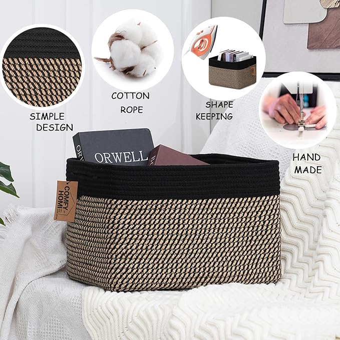 COMFY-HOMI 3PACK Cotton Rope Square Basket with Handles for Shelves|Dog Toy Bin and Storage|Baby Gift|Shoe Organizer|New 13.5