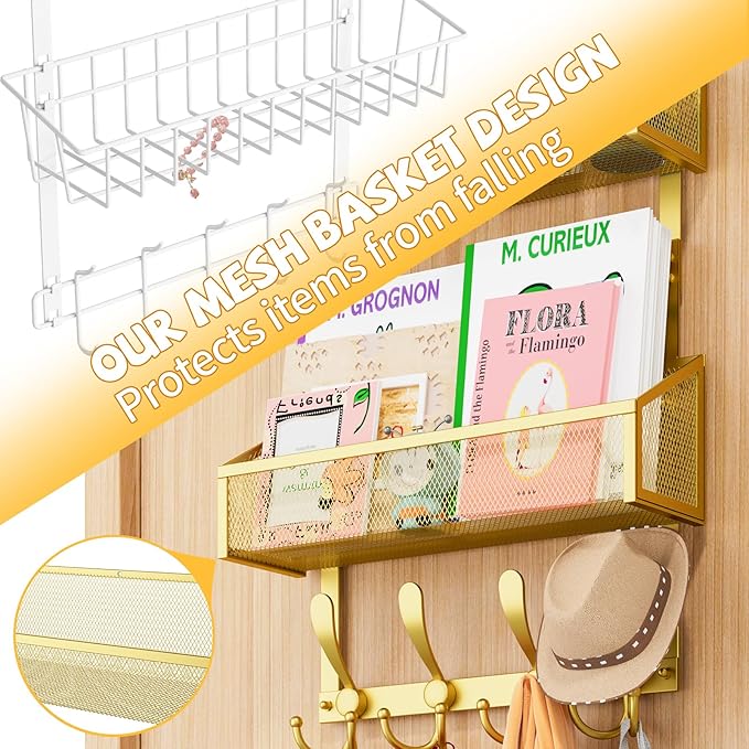 Kaiferty Over The Door Hooks Organizer, Coat Rack Over The Door Storage Hanger Towel Rack, Back of Door Storage Organizer for