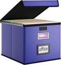 Huolewa File Organizer Box with Lid, Collapsible Leather File Folder Organizer for Office Document Storage, Filing Box with P