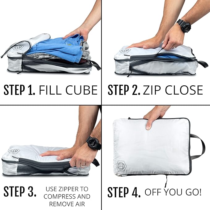 Large Compression Packing Cubes for Travel-Packing Cube Luggage Organizers 4 Piece Set for Checked Luggage-Ultralight, Expand