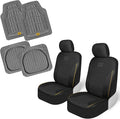 CAT PU Leather Seat Covers for Cars – (2) Front Seat Covers with (4) All-Weather Heavy-Duty Floor Mats for Trucks, Cars, & SU