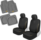 CAT PU Leather Seat Covers for Cars – (2) Front Seat Covers with (4) All-Weather Heavy-Duty Floor Mats for Trucks, Cars, & SU