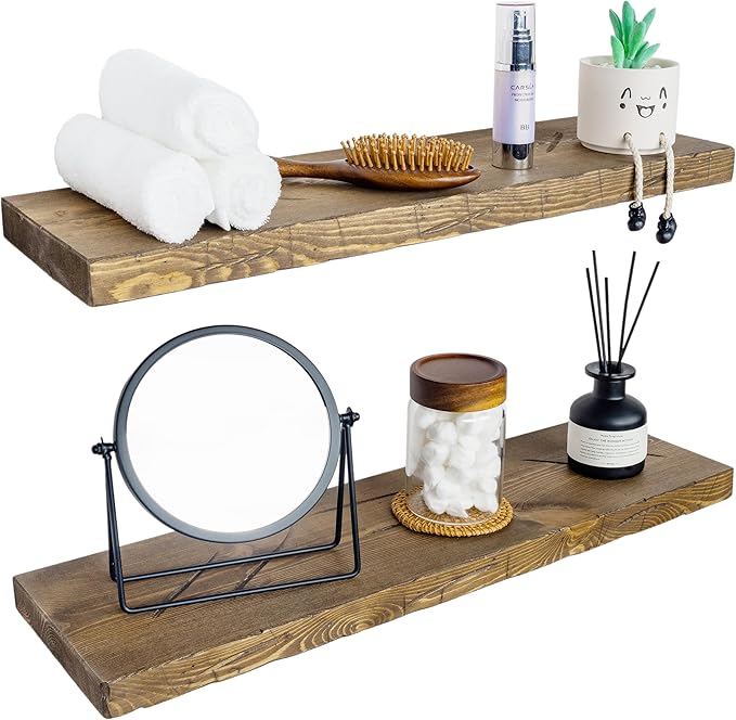 BGMG 30 inch Distressed Walnut Floating Shelves for Wall,High End Solid Real Wood 30 in Floating Shelf,Rustic Wooden Wall Mou